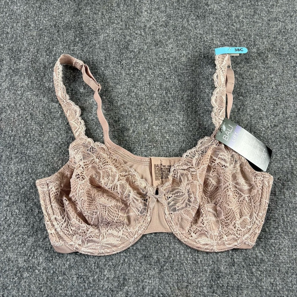 Bali Lift Lace Desire Bra Womens 38C Beige Lace Underwire Full Coverage NWT 6543